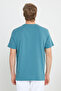 100% Cotton Regular Fit Regular Cut Crew Neck Men's Turquoise Patch Logo T-Shirt - 5