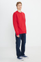 Regular Fit Regular Cut 100% Cotton Crew Neck Men's Red Minimal Logo Sweatshirt - 3