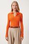 Women's Orange Polo Neck Corded Knitted Blouse GT00111 - 2