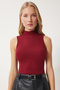 Women's Claret Red Turtleneck Cotton Knitted Blouse GT00004 - 3