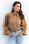 Women's Camel Bebe Collar Lace Shirt Mqs1839 - 3