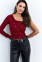 Women's Burgundy Stone Single Sleeve Crop Blouse Hol2 - 3