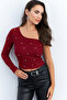 Women's Burgundy Stone Single Sleeve Crop Blouse Hol2
