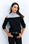 Women's Black-Grey Off-The-Shoulder Sweatshirt Tf15 - 3