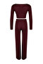 Bordo Yumoş Crop ve Wide Leg/Geniş Paça Örme Alt Üst Takım TWOAW23AU00125 - 8