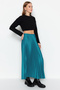 Emerald Green Pleated Maxi Stretchy Knit Skirt TWOSS24ET00041 - 3