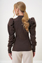 Women's Brown Crew Neck Low-Cut Princess Sleeve Knitwear Blouse Alc-X13069 - 5