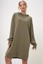 Women's Khaki Hooded Sweatshirt Dress Alc-018-109-Te - 4