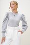 Women's Gray Crew Neck Low-Cut Princess Sleeve Knitwear Blouse Alc-X13069 - 5