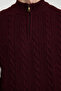 Bordo Unisex Fermuarlı Yarım Balıkçı Saç Örgü Triko Kazak TMNAW21KZ0737 - 4