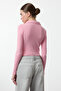 Pembe Düğme Detaylı Vücuda Oturan Crop Polo Yaka Fitilli Esnek Örme Bluz TWOAW22BZ0522 - 5