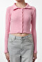 Pembe Düğme Detaylı Vücuda Oturan Crop Polo Yaka Fitilli Esnek Örme Bluz TWOAW22BZ0522 - 3