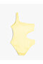 One Shoulder Swimsuit with Window Detail Ribbed - 7
