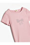 T-Shirt with Bowknot Print and Sequin Detail, Short Sleeve, Crew Neck, Cotton - 3