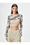 Openwork Crochet Crop Bolero T-Shirt with Long Wide Sleeves and Tie-Dye Pattern - 3