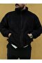 Men's Black Oversize Zippered Plush Coat - 3