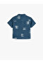 Linen Shirt Short Sleeve Fish Patterned Pocket Detail - 2