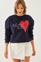 Women's Navy Blue Heart and Text Printed Sweatshirt Mbhs023 60601023 - 3