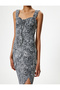 Leopard Patterned Long Dress with Slit Detail and Thick Straps - 5