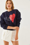 Women's Navy Blue Heart and Text Printed Sweatshirt Mbhs023 60601023 - 5