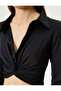 Double Breasted Knot Detailed Crop T-Shirt Long Sleeve Shirt Collar - 5