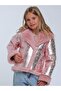 Girl's Shiny Fabric Coat with Plush Detailing Inside - 6