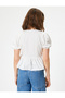Poplin V-Neck Blouse - Balloon Sleeve, Tie Detail and Flounce - 4