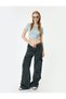 Crop T-Shirt with Ruffle Detail, College Print, Washable, Short Sleeve, Slim Fit - 2