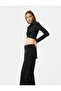 Double Breasted Knot Detailed Crop T-Shirt Long Sleeve Shirt Collar - 2