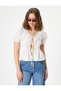 Poplin V-Neck Blouse - Balloon Sleeve, Tie Detail and Flounce - 3