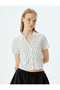 Short Sleeve T-Shirt Shirt Collar Button Heart Detail - 3