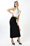 Black Suede Skirt Maxi Length 92 cm Front Slit Maxi Long Suede Skirt - 2