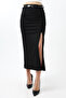 Black Suede Skirt Maxi Length 92 cm Front Slit Maxi Long Suede Skirt - 5