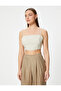Linen Blended Thin Strap Crop Top Gingham Patterned - 3
