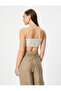 Linen Blended Thin Strap Crop Top Gingham Patterned - 4