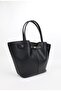 Women's Black Leather Hand and Shoulder Bag with Magnet Closure and Lock Detail - 6
