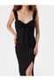 Long Dress Thick Strap Heart Collar Lace up Slit Detail Wrap - 5