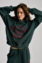 Possıbılıty Women's Embroidered Printed Hooded Green Sweatshirt - 3