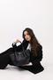 Women's Black Leather Hand and Shoulder Bag with Magnet Closure and Lock Detail - 5
