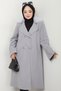 Fur Detailed Cashmere Coat Gray Hm2583 - 7