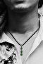 Real Jade Natural Stone Minimal Tria Model Cotton Drawstring Mens Necklace - 2