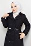 Stone Detailed Belt - Buttoned Black Cashmere Coat Hm2590 - 3