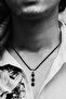 Real Onyx Natural Stone Minimal Tria Model Cotton Drawstring Mens Necklace - 2
