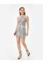 Metallic Draped Halter Neck Mini Evening Dress - 2