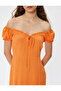 Balloon Sleeve Dress Midi Ruffled Boat Neck Lace Detailed Slit - 5