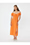 Balloon Sleeve Dress Midi Ruffled Boat Neck Lace Detailed Slit - 3