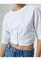 Crop Draped T-Shirt Zipper Detailed Short Sleeve Crew Neck Cotton - 5