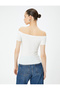Off-The-Shoulder Body Lace Detailed Draped Short Sleeve Slim Fit - 4