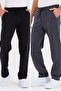 Black-anthracite Back Pocket Label Detailed Straight Leg Men's Cotton 2-Piece Sweatpants Pack