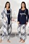 Women's Navy Blue Long Sleeve Maternity Maternity 3-Piece Pajamas Set - 3